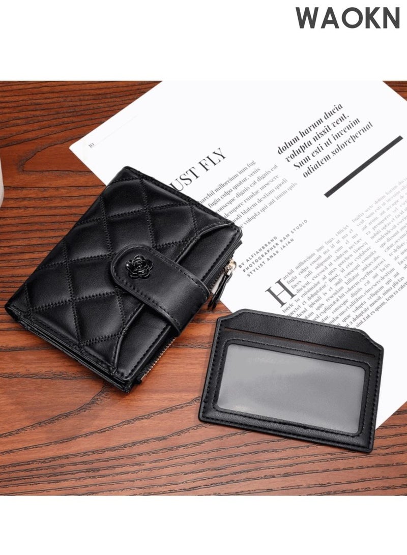 WAOKN Small Wallets for Women and men , Leather Bifold Wallet , suitable for Women and men , Blocking Purse Credit Card Holder, Multi slot wallet , wallet with 12 Card Slots and ID Window Coin Pocket , black . - Image 4